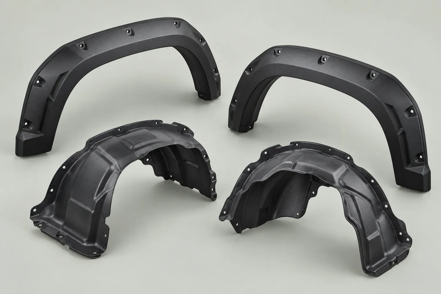 Off-road fender flares and molded inner wheel-well liners