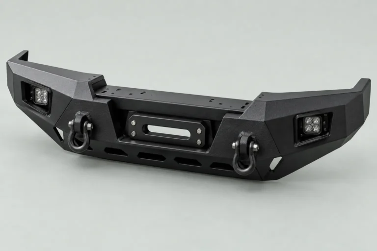 Single steel off-road front bumper with winch tray and recovery mounting tabs